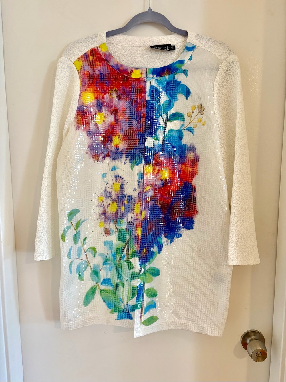 berek Multicolor Blue & Green Sequin Floral Top